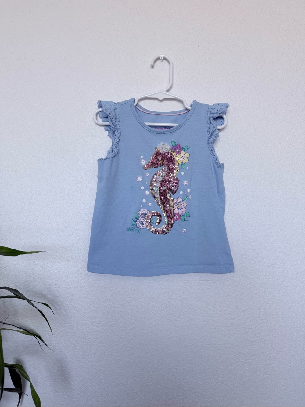 Tommy Bahama Light Blue Sequin Seahorse Ruffle Tank